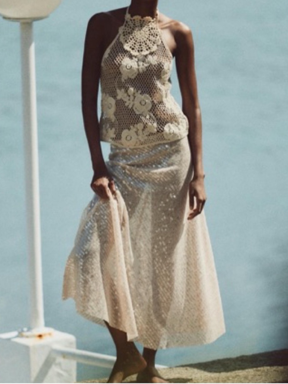 Zara Viral Sequin Crochet Midi Skirt Bridal Euro Summer M - Picture 1 of 5
